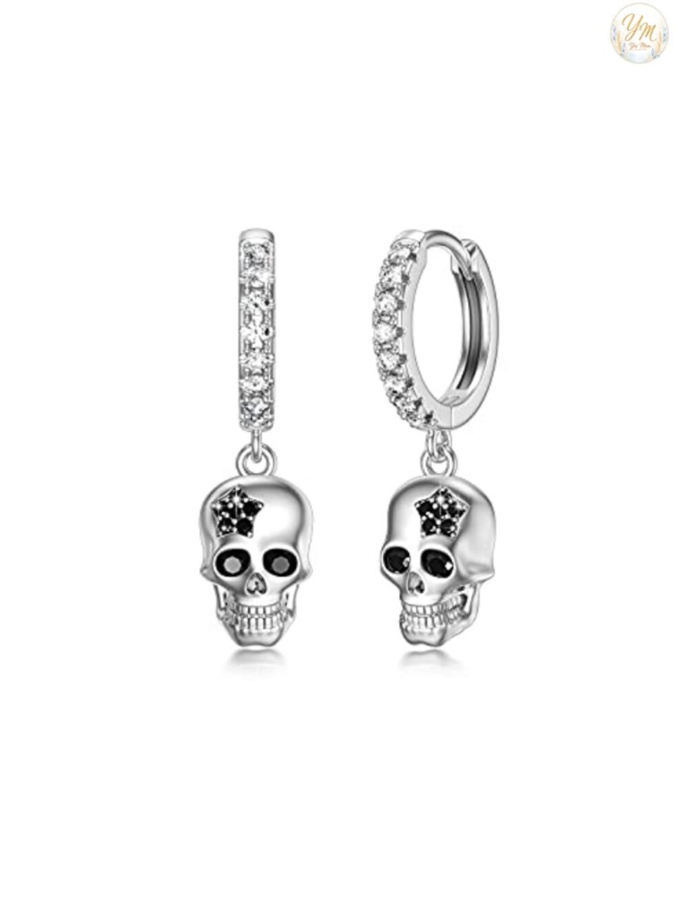 S925 Sterling Silver Skull Dangle Huggie Earrings Gothic Halloween Jewelry